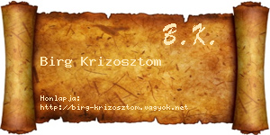 Birg Krizosztom névjegykártya